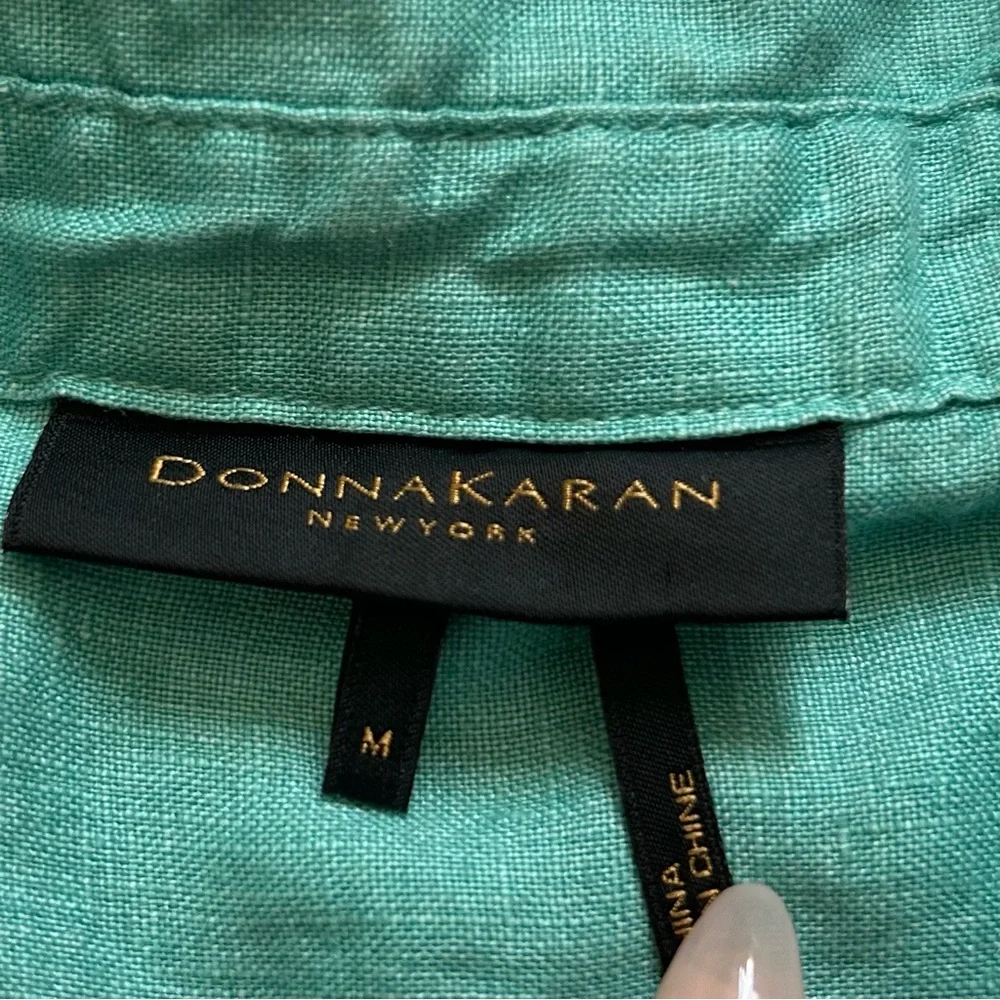 Donna Karan New York Women's Linen Lagenlook Blue Button Up Blouse - Picture 5 of 10